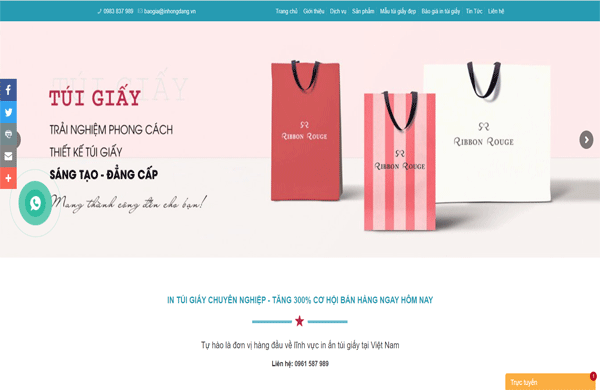 Giao diện thiết kế website Công ty sản xuất in ấn bao bì thu hút